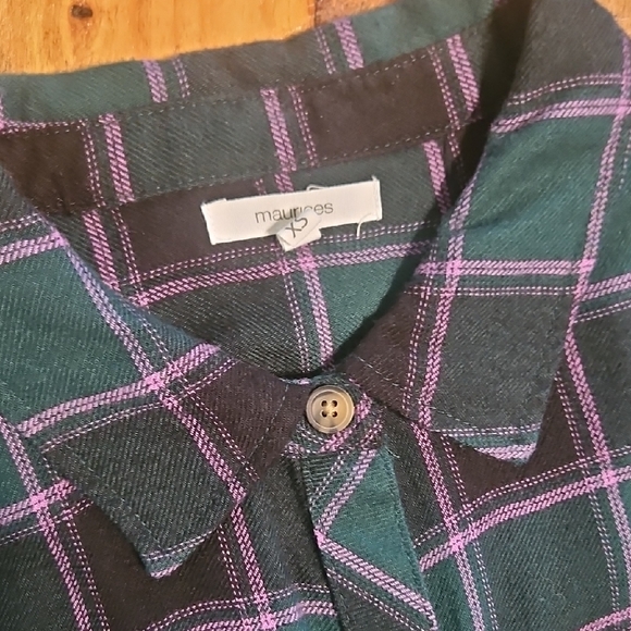 Plaid Button-Up Shirt - Green and Purple - Picture 2 of 3